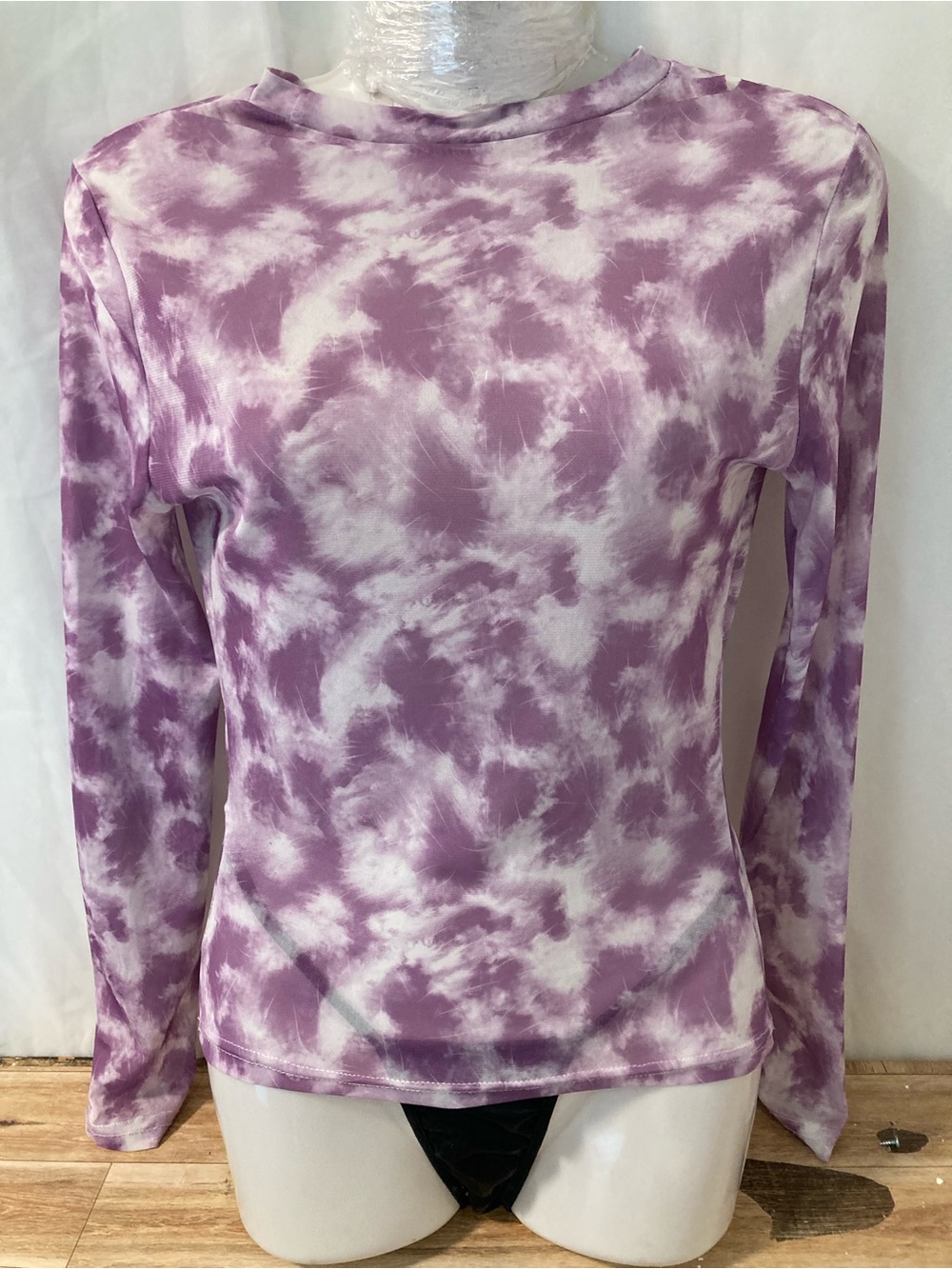 Purple Tie Dye Long Sleeve Fitted Top Y2K Fairy Grunge Small